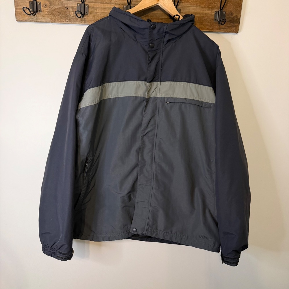 LL Bean Mens XXL Navy Grey Colorblock Nylon Windbreaker Jacket Shell 0CYD6